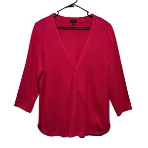 Talbots XL Women Button Front Cardigan Sweater Hot Pink Cotton Rayon 3/4 Sleeve